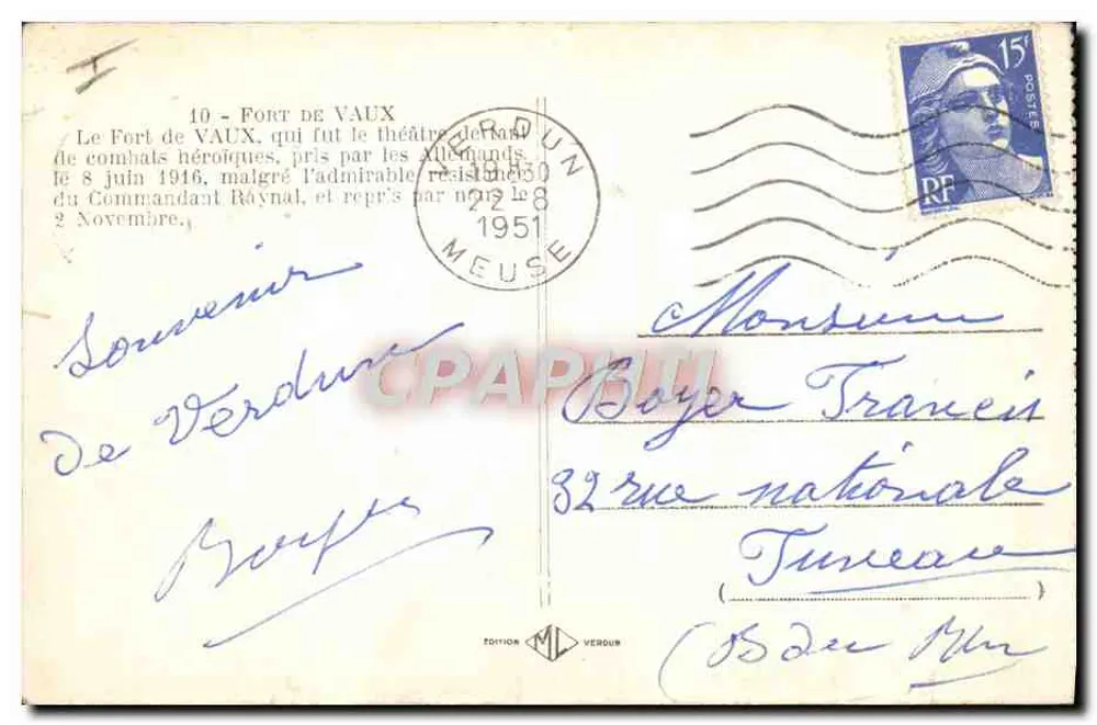 Forte de Vaux — ruínas após a guerra — Edição M. L. Verdur - Verso