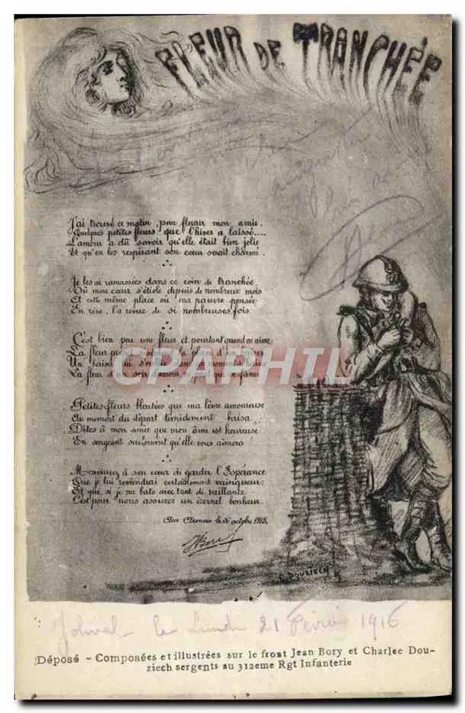 Tränkender Grabesgesang — Gedicht und Illustration von Soldaten — Auf dem Front eingesetzt Jean Bory und Charlec Douziech, Unteroffiziere im 312. Infanterieregiment - Vorderseite