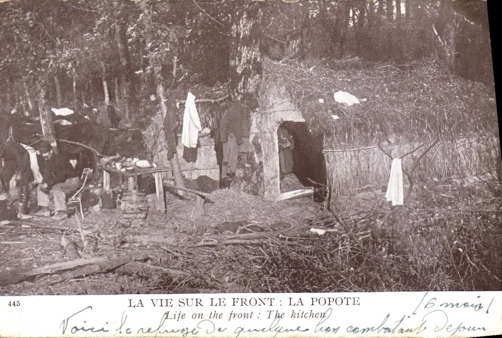 Das Leben am Front: Die Kantine — Soldatenleben im Wald — Unbekannter Verlag, Nr. 445 - Vorderseite