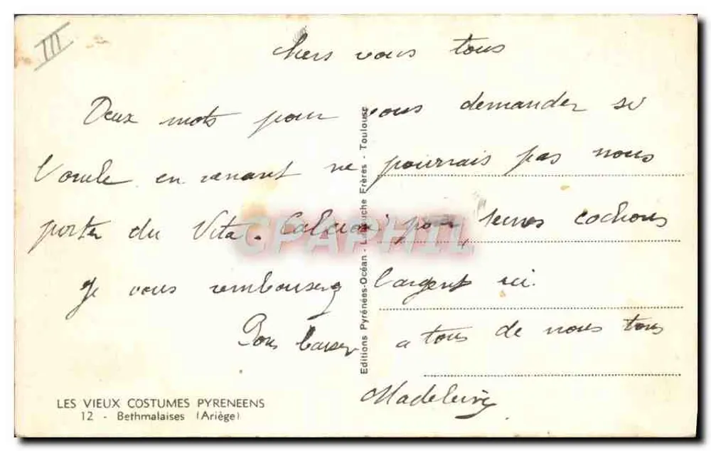 Trajes pirenaicos — Bethmale (Ariège) — Éditions Lénaïche Frères - Verso