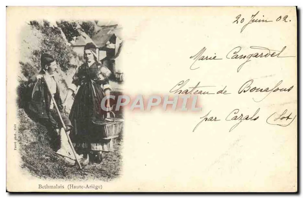Bethmalais (Haute-Ariège) — dois jovens em traje local — Parré fot. - Gols - Frente