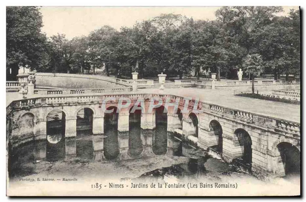 Nîmes - Jardins de la Fontaine (Les Bains Romains) — Phototyp. E. Lacour — Marseille — n° 1185 - Vorderseite