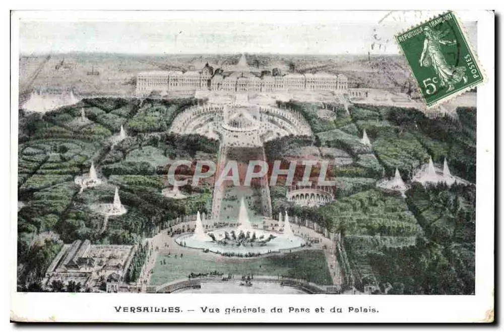 Versailles — Vista geral do Parque e do Palácio — Editor não visível - Frente