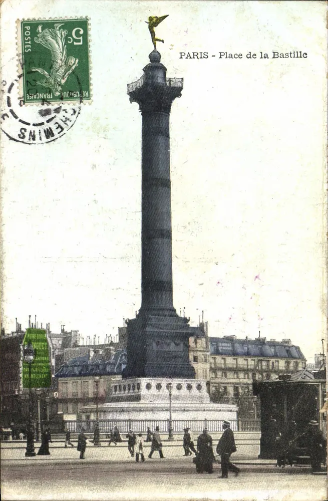 Paris - Place de la Bastille — coluna da República — editor Chemins - Frente