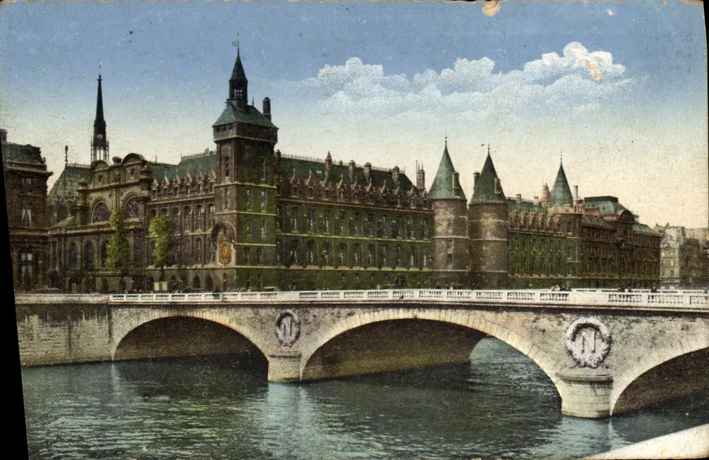 Paris — Palácio da Justiça e o Pont du Change — Impressão na Alemanha - Frente