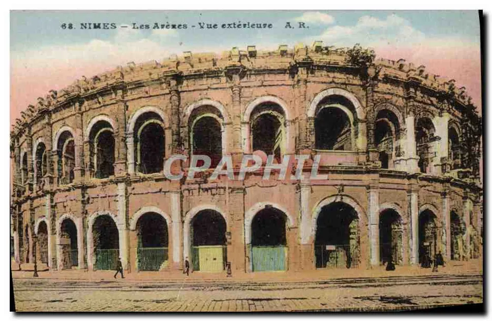 Nîmes — Die Arenen — Außenansicht — A.R. - Vorderseite