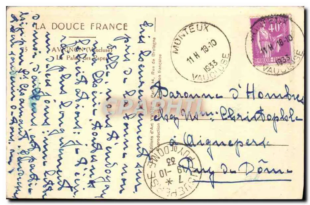 O Palácio dos Papas — Avignon (Vaucluse) — Edições d'Art Yvon - Verso