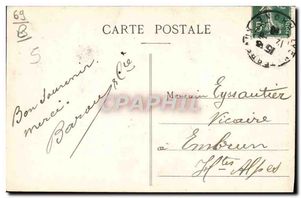 Si-CYR-au-MONT-D'OR (Rhône) — O Eremita e seu cão — editor não identificado, n° de série 1495 - Verso