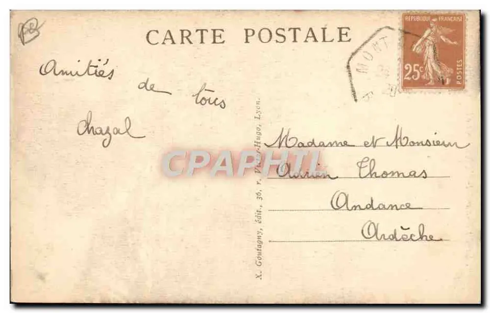Saint-Cyr-au-Mont-d'Or (Rhône) — O eremita e seu cão — X. Coutagny, edição 36, r. P. Hugo, Lyon - Verso