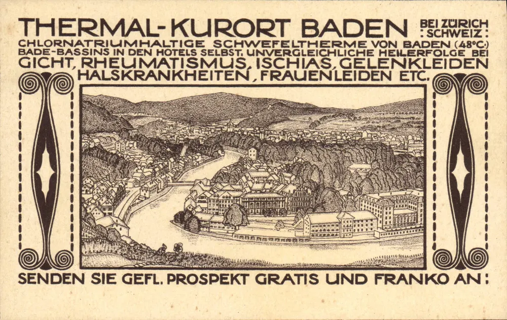 Baden — Curativo Termal de Baden perto de Zurique — Union Postale Universelle - Frente