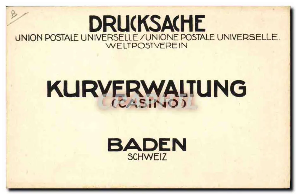 Baden — Curativo Termal de Baden perto de Zurique — Union Postale Universelle - Verso