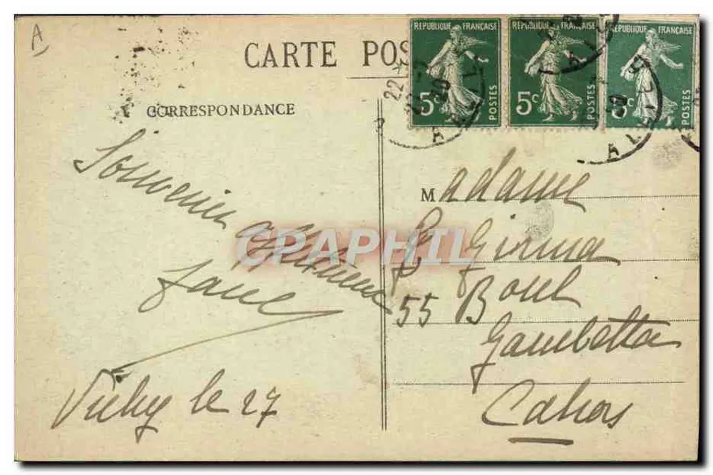 Vichy - La Grande Grille — atracción termal con fuente y visitantes — editor anónimo, n° 419 - Reverso