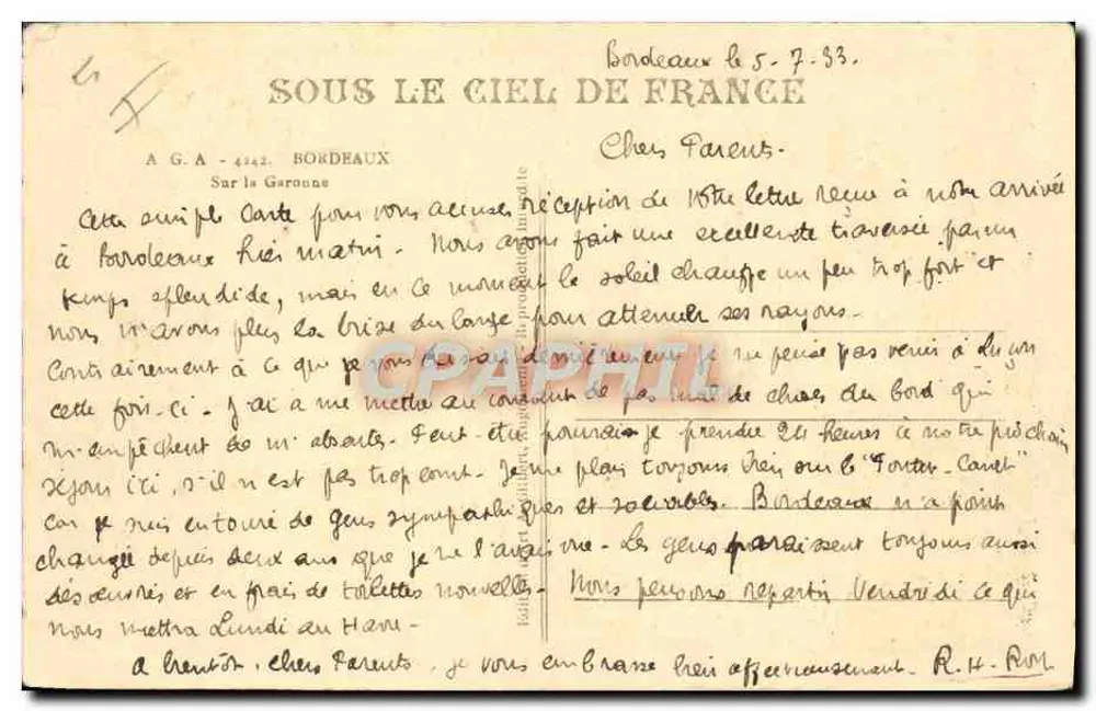 Deux navires au port — Bordeaux — éditeur Gillard - Rückseite