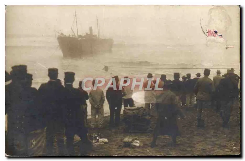 Strand Szene — Boot im Nebel in der Ferne — Verlag DEUDON und GILLOT, Casablanca - Vorderseite