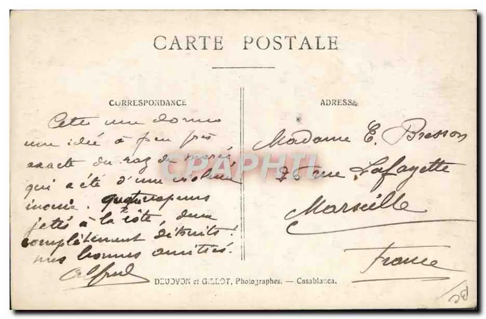 Strand Szene — Boot im Nebel in der Ferne — Verlag DEUDON und GILLOT, Casablanca - Rückseite
