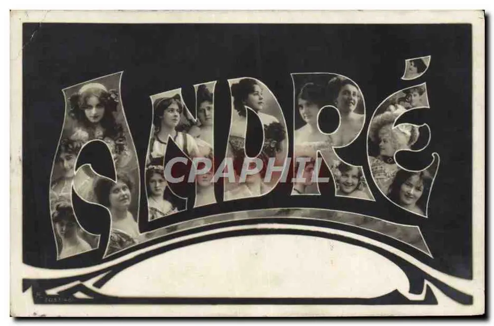 Sujeito: André — Carte postale artística com retratos femininos nas letras — editor F. 2068/46 - Frente