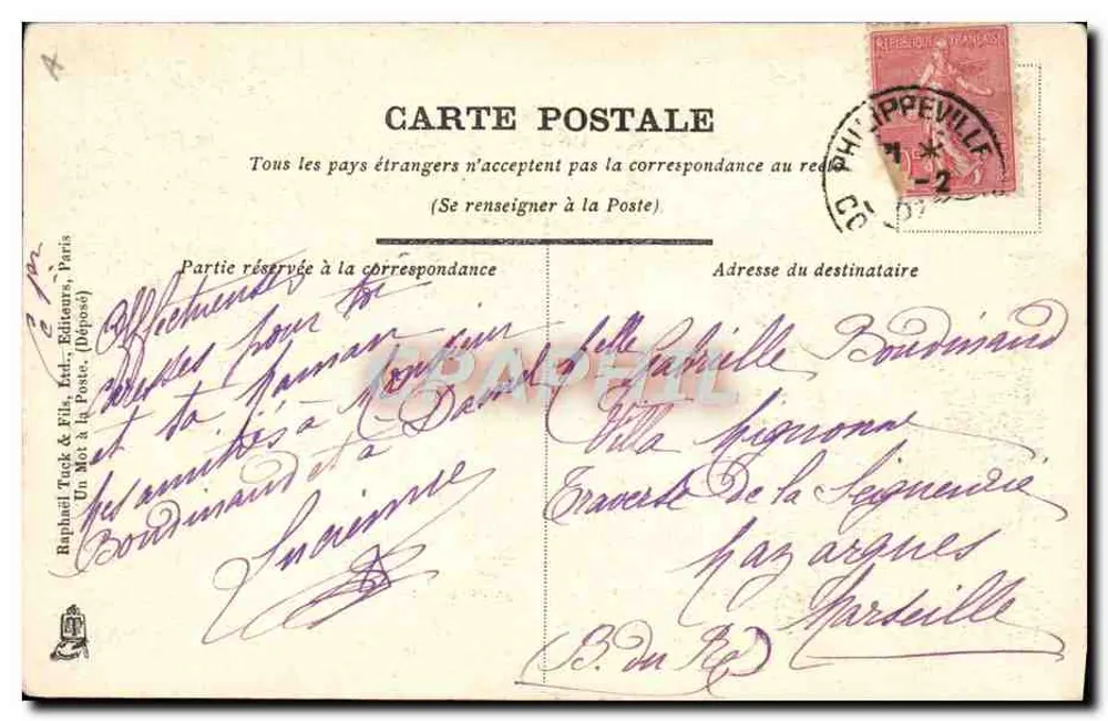 Gabrielle — Carte postale décorative — Raphael Tuck & Fils, Paris - Verso