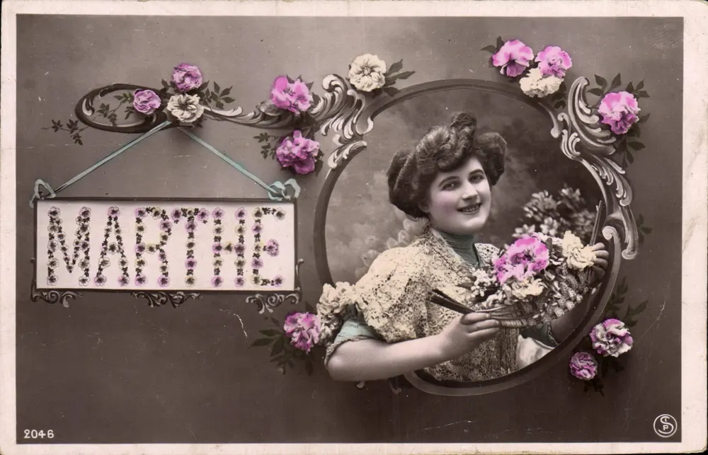 Marthe — Carta postal decorada com flores — S.P. n°2046 - Frente