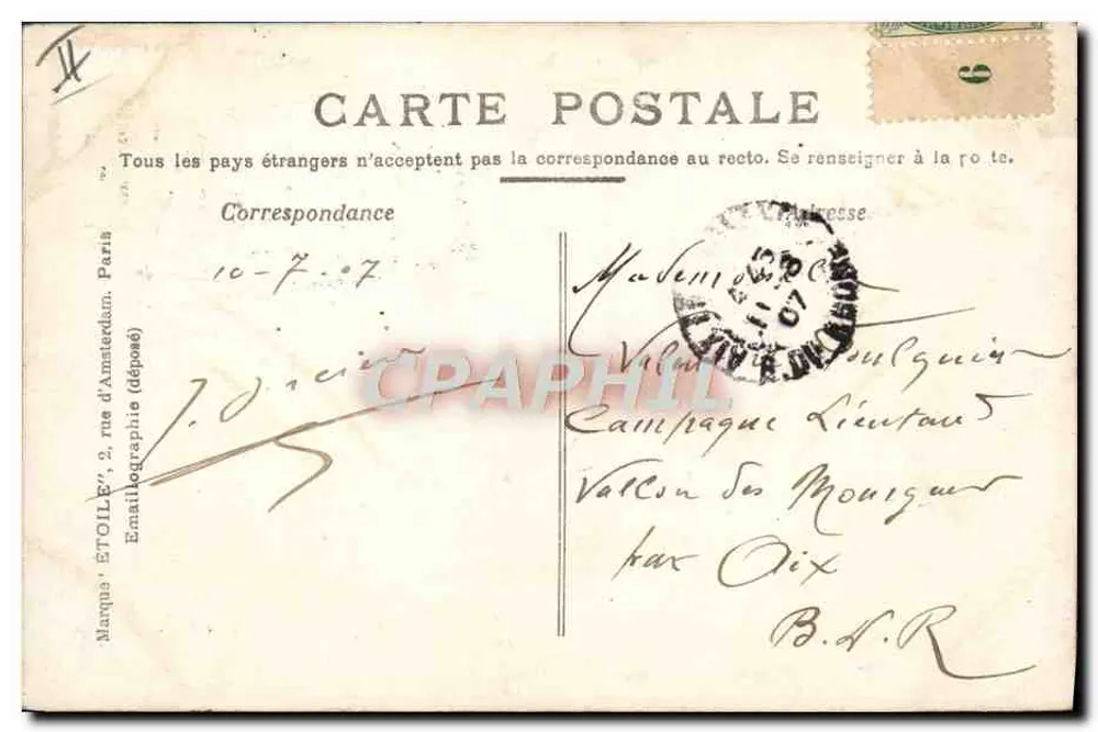 Valentine — poema e ilustração de duas jovens — Émaillographie, Paris - Verso