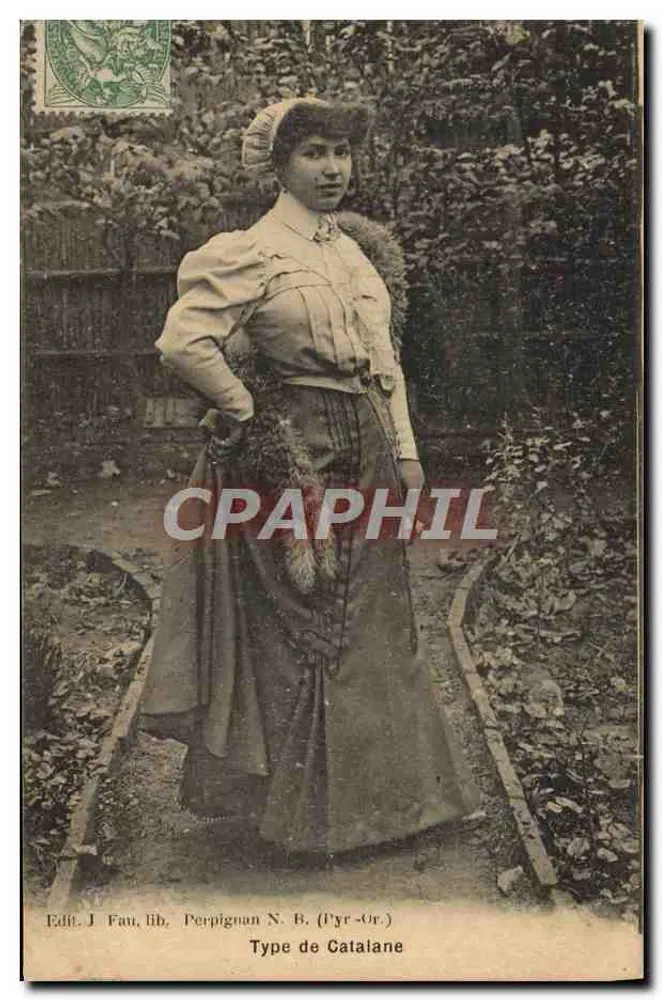 Mulher em traje catalão — Perpignan (Pyrénées-Orientales) — Edit. J. Fau, lib. Perpignan N. B. (Pyr.-Or.) - Frente