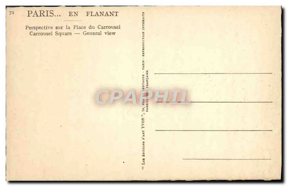 Paris — Place du Carrousel — Éditions d'Art Tyvon - Verso