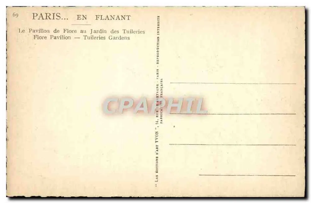 Der Pavillon de Flore im Jardin des Tuileries — Editions d'Art Yvon, Nr. 69 - Rückseite