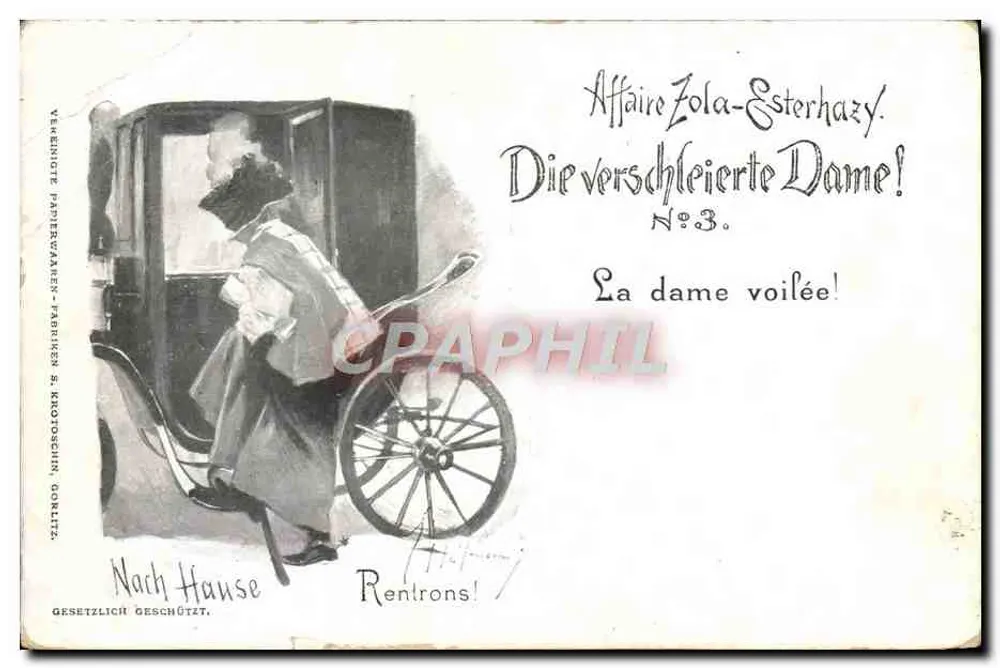 Affaire Zola-Esterhazy — La dame voilée! — Vieleinigte Papierwaren-Fabriken & Knopfseich, Gorlitz - Vorderseite