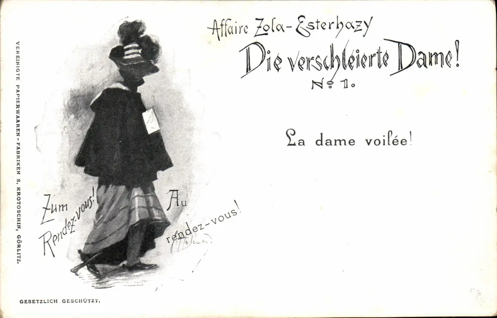 Zola-Esterhazy-Affäre — Die Schleiertragende! — VEREINIGTE PAPIERWAREN-FABRIKEN S. KROTOSCHIN GÖRLITZ, Nr. 1 - Vorderseite