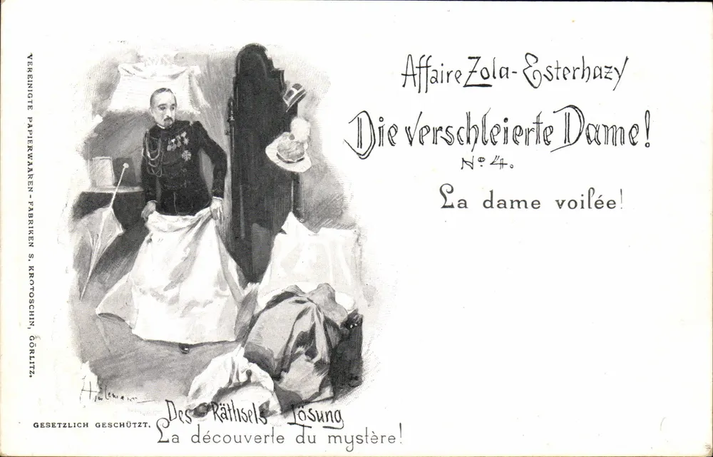 Affäre Zola-Esterhazy — Die verschleierte Dame! — VEREINIGTE PAPIERWAREN-FABRIKEN S. KROTOCHIN GÖRLITZ, N°4 - Vorderseite