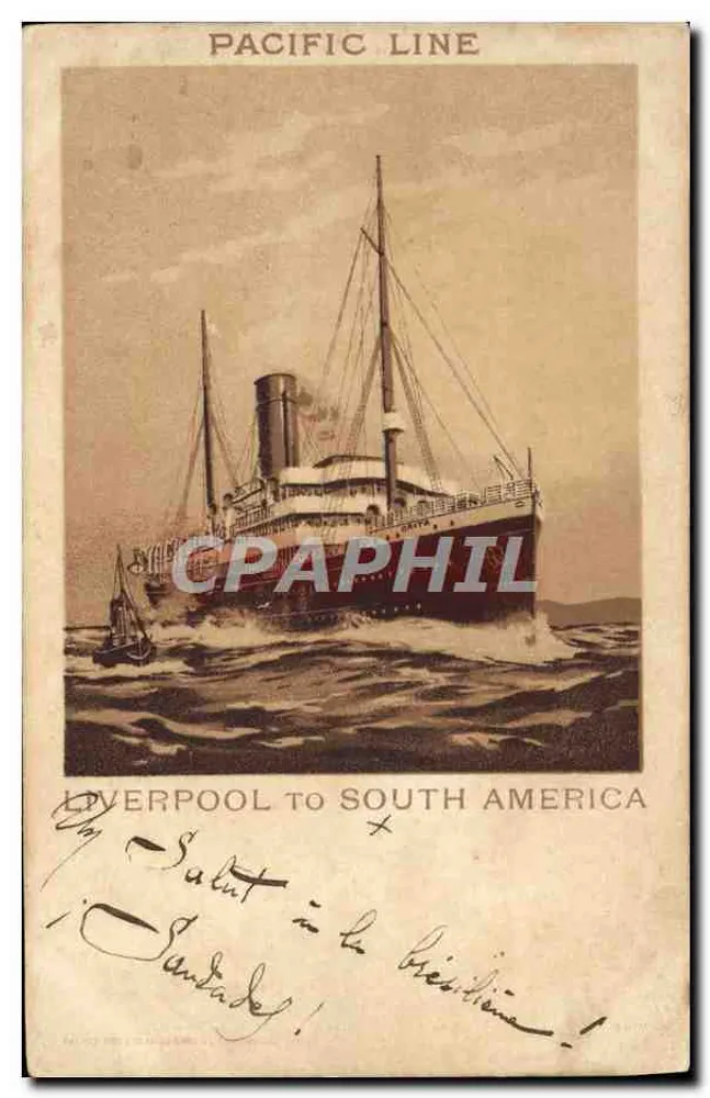 Schiff der Pacific Line — Liverpool nach Südamerika — Verlag Pacific Line, Seriennummer nicht sichtbar - Vorderseite