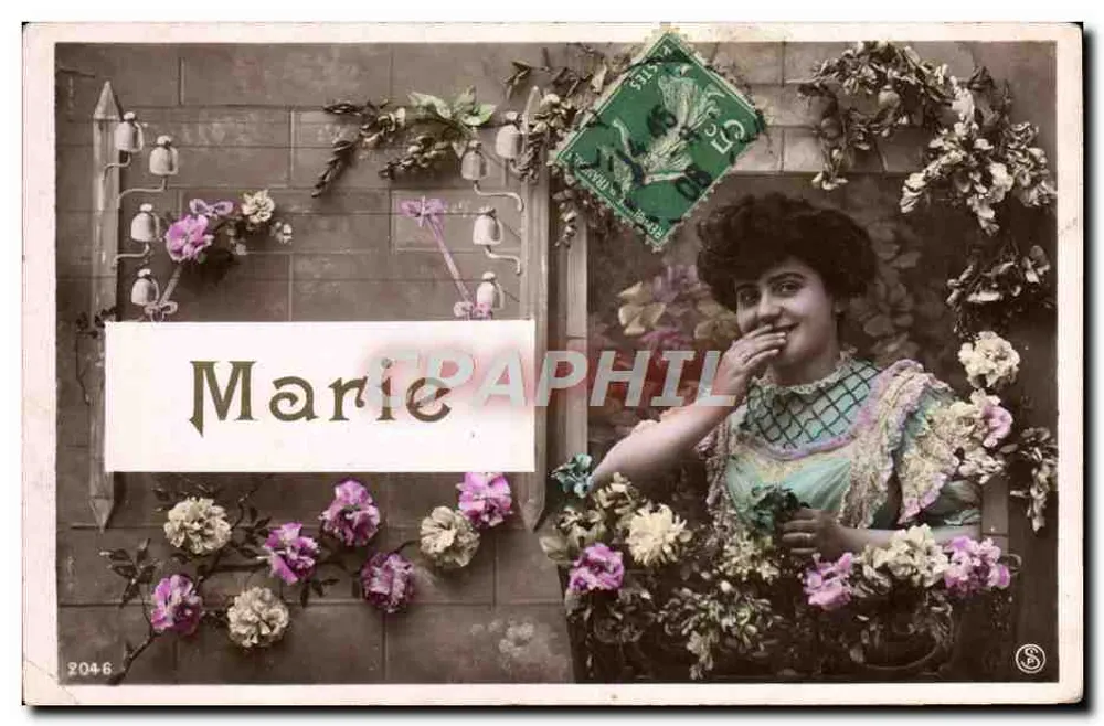 Marie — Dekorative Karte mit Blumen und Glocken — Verleger S, n° 2046 - Vorderseite