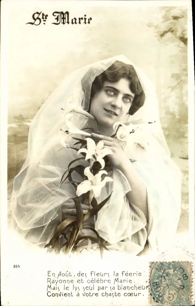 Sainte Marie — junge Frau im Schleier mit Lilien — Verlag nicht sichtbar, n° 355 - Vorderseite