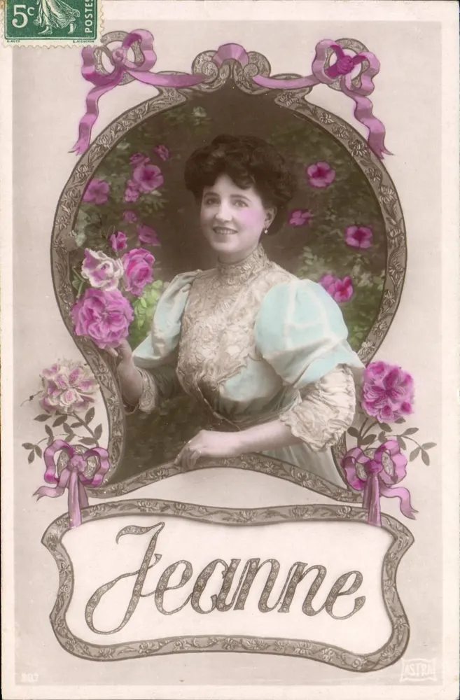 Jeannie — feminines Portrait verziert mit Rosen — Verlag ASTRA, Nr. 887 - Vorderseite