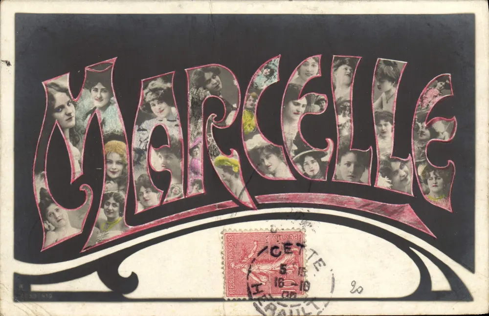 Mercelle — Carte postale artistique avec lettres ornées de portraits féminins — Éditeur : Mercelle, n° 5337419 - Frente
