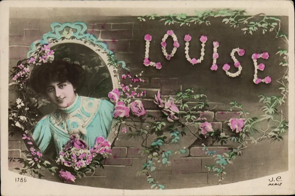 Frau in blauer Robe — floraler Dekor und Inschrift 'LOUISE' — J.C. PARIS n°1786 - Vorderseite