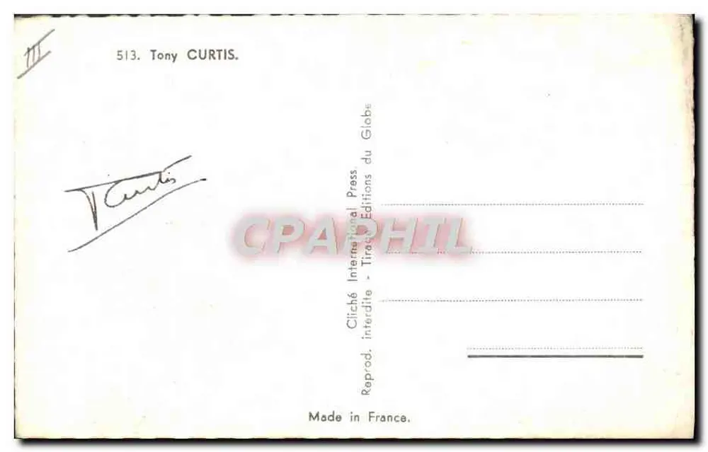Tony Curtis — Retrato — Universal International - Verso
