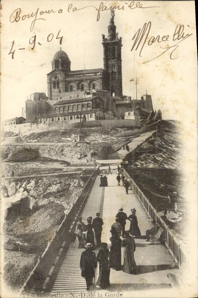 Marselha - Nossa Senhora da Guarda — vista da basílica e do ponte — Marcelli - Frente