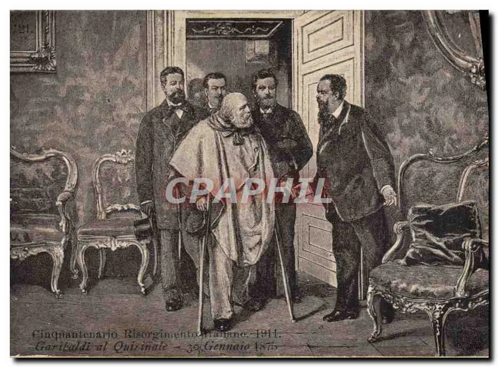 गैरिबाल्डी क्विरिनाल में — इतालवी रिसॉर्जिमेंटो के पचास साल — 30 जनवरी 1875 / 1911 — समारोह छापा - आगे