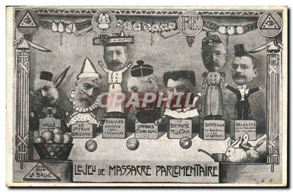 Das Parlamentsmassaker-Spiel — politische Karikatur — G. O. (Verlag) n°102 - Vorderseite