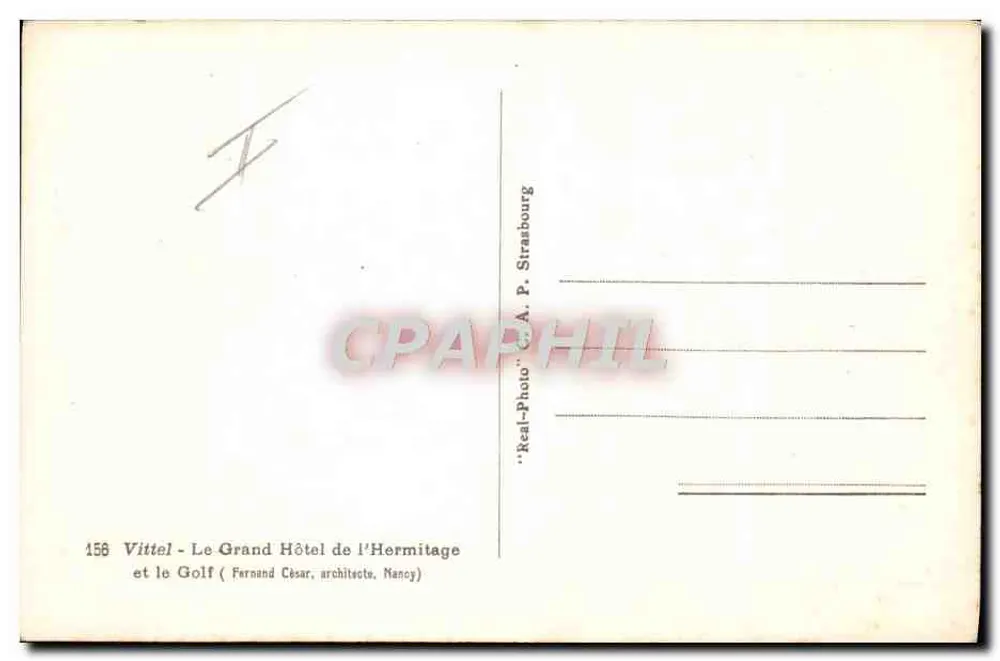 Vittel - Das Grand Hotel de l'Hermitage und der Golfplatz — Verlag A. P. Strasbourg, Nr. 158 - Rückseite