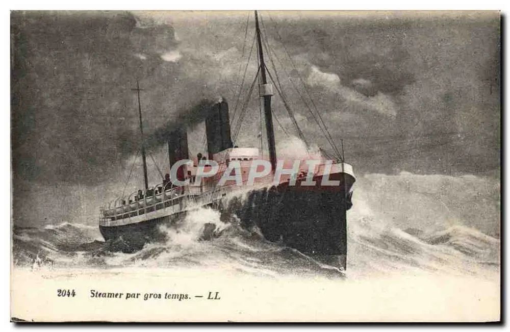 Navio a vapor em tempo de tempestade — LL — n° 2044 - Frente