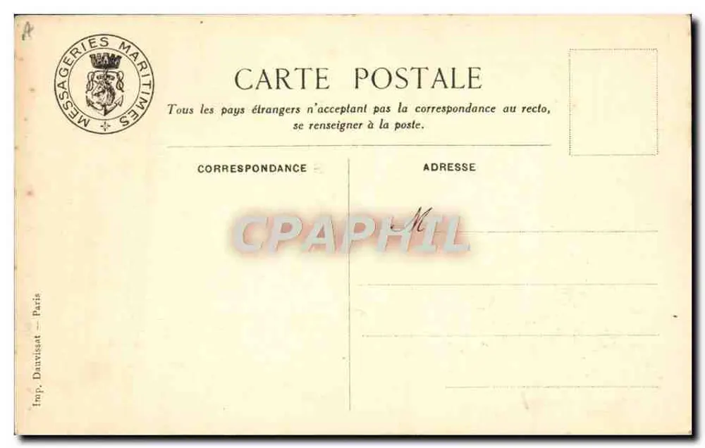 Der Dampfer "D'ARTAGNAN" — Messageries Maritimes — Verlag Inp. Daussat, Paris - Rückseite