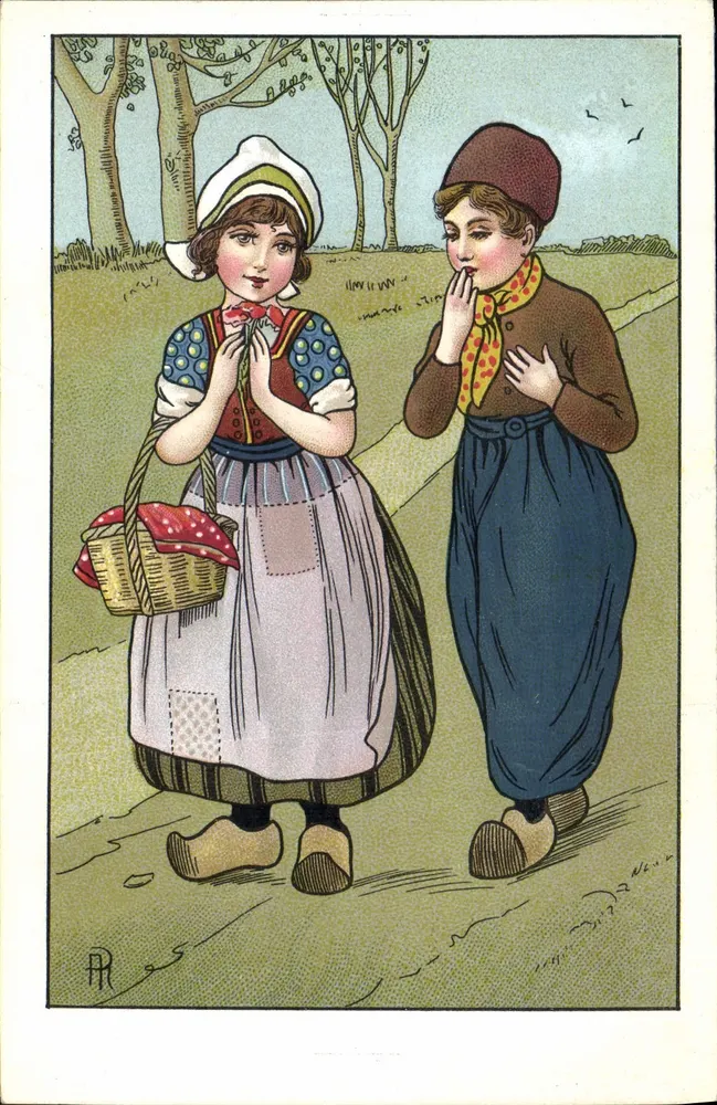 Zwei Kinder in ländlicher Kleidung — ländliche Szene — Verlag AR, Nr. 111 - Vorderseite