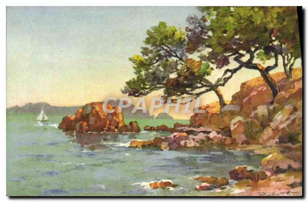 Felslandschaft mit Segelboot — Malerei — STF Nr. 74 - Vorderseite
