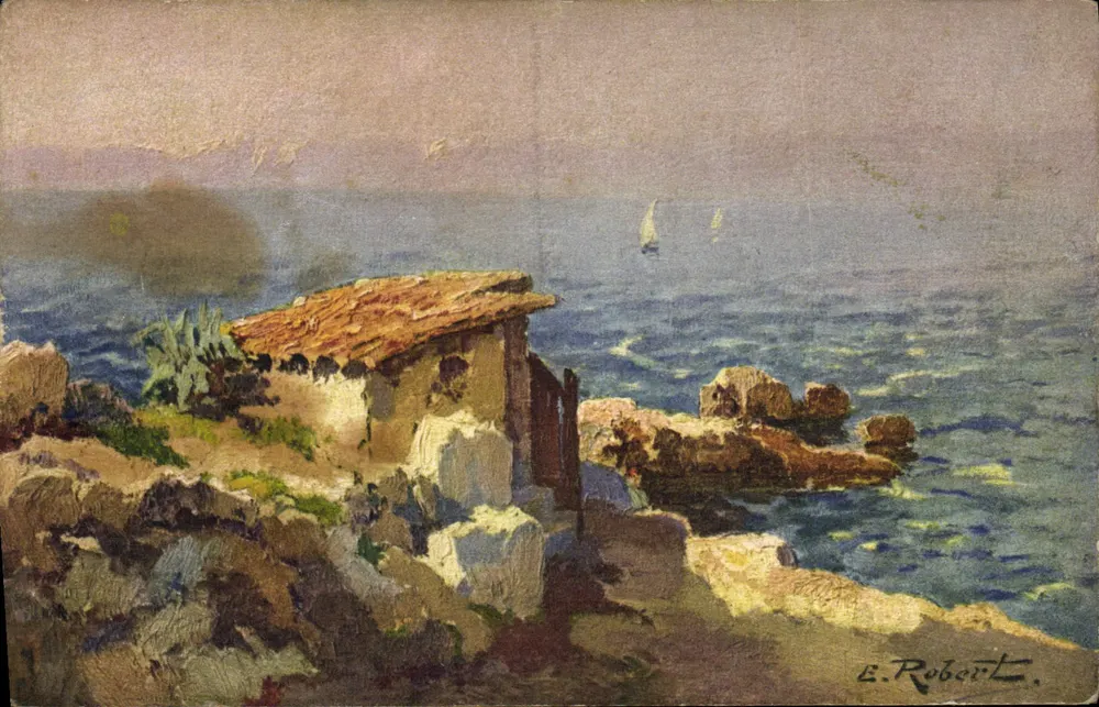 Ansicht der Küste — Haus auf Felsen — E. Robert - Vorderseite