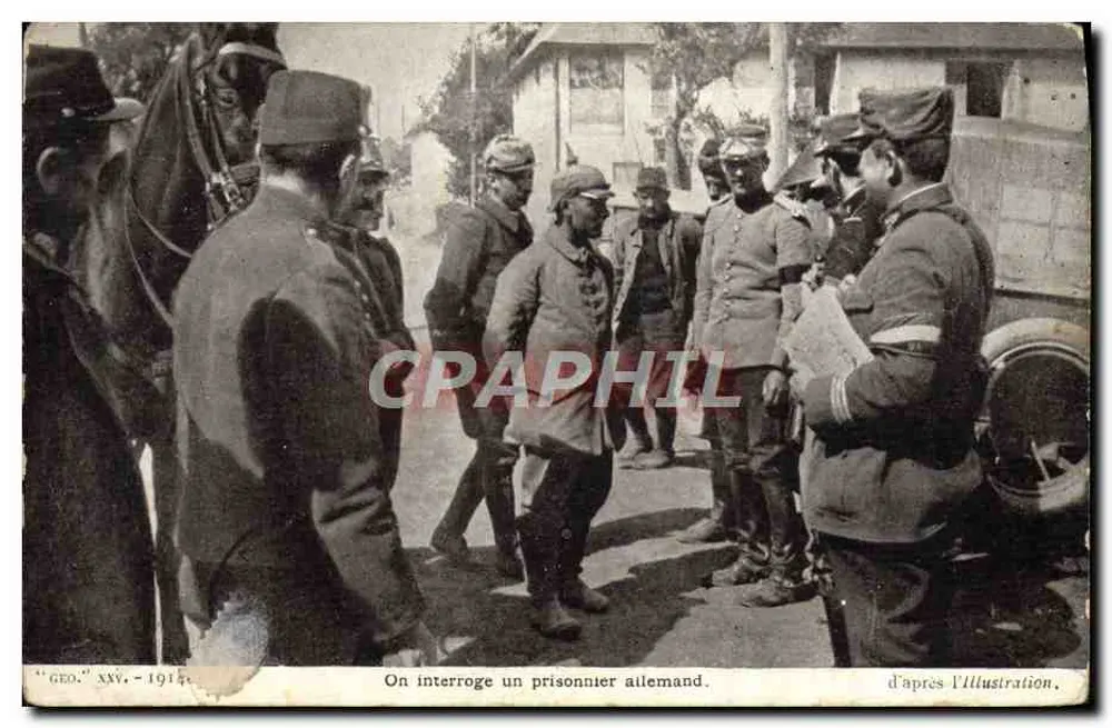 Verhör eines deutschen Gefangenen — nach L'Illustration — GEO. XXV. - 1914 - Vorderseite