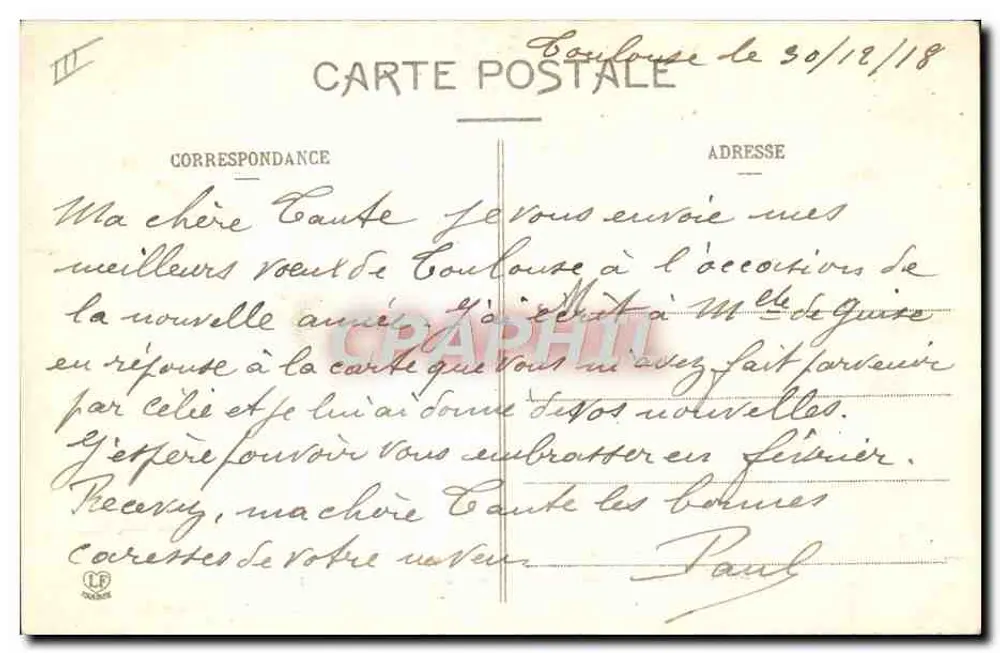 Toulouse - O Observatório — Importante estabelecimento construído no plateau denominado da Coluna e dominando Toulouse — editor Toulousain, n°71 - Verso