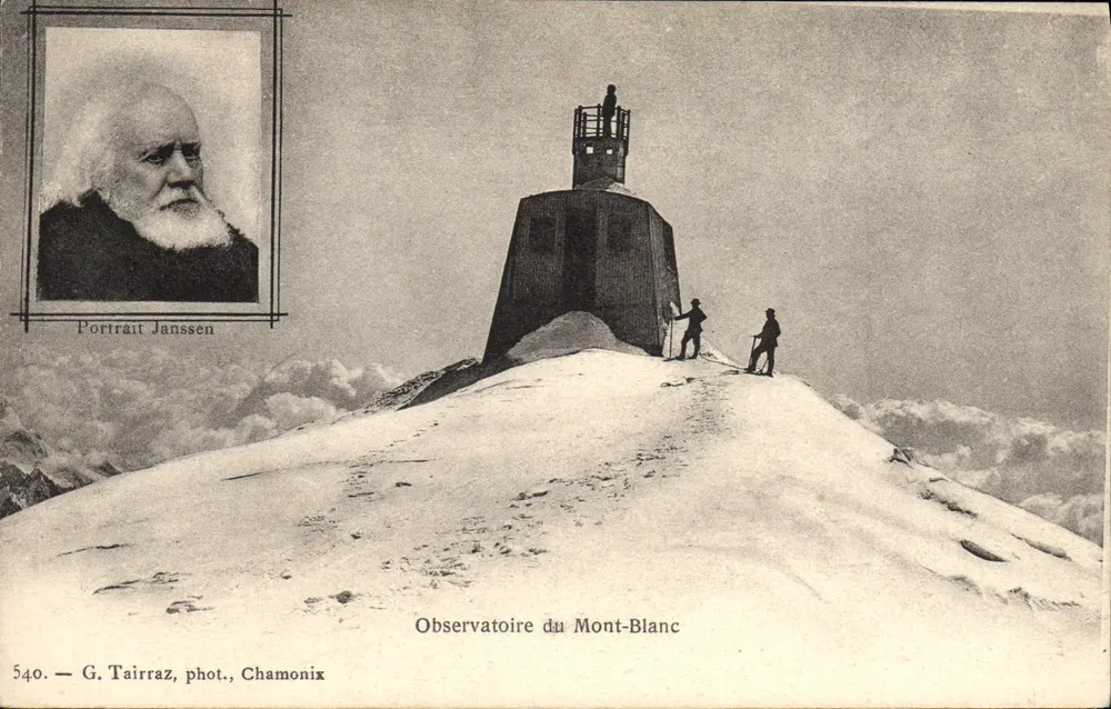Observatoire du Mont-Blanc — vue du sommet enneigé avec deux skieurs — G. Tairraz, phot., Chamonix, n° 540 - Vorderseite