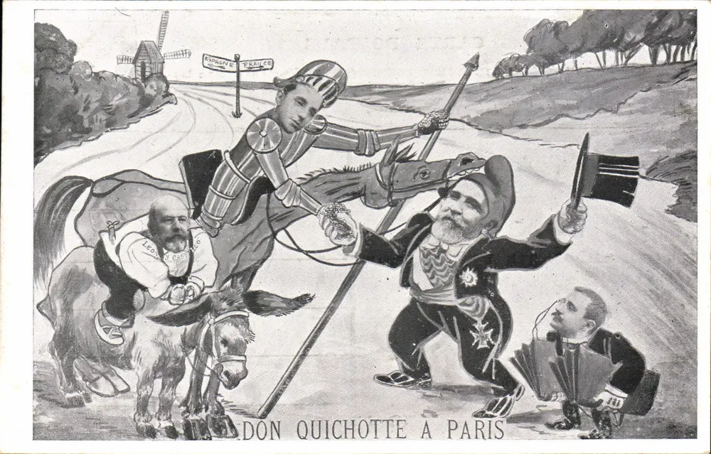Don Quichotte in Paris — politische Karikatur — Léon J. Castello - Vorderseite