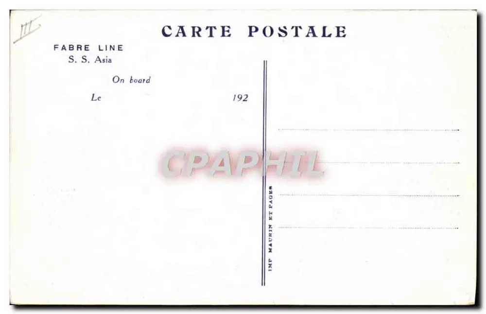 S.S. Asia — Schiff der Fabre Line — Verlag IMP MAURIN ET PAGÈS - Rückseite